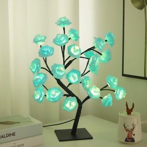 LED Fairy Night Light Mini Copper Wire Rose Flower Tree Lamp Home Kids Bedroom Beside Party Wedding Decor USB Charge Operated