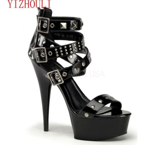 15 cm high heels fashion shoes,6 inch sexy rivet sandals, thin heels stage sandals