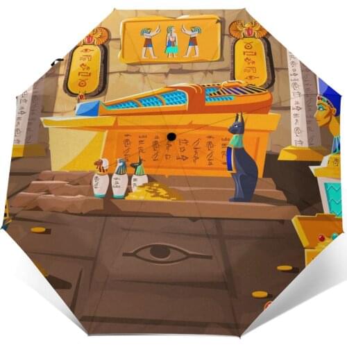Wind Resistant Fully-Automatic Umbrella Ancient Egypt Tomb Pharaoh Rain 3 Folding Parasol Travel Car Umbrella