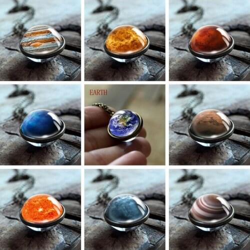 Women Fashion Double-sided Glass Ball Pendant Time Gem Universe Handmade Custom Planet Necklace Christmas Gift Drop Shipping