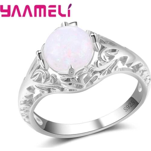 Modern Pretty 925 Sterling Silver Finger Rings High Quality Round Design Opal Engagement Wedding Women Female Bijoux