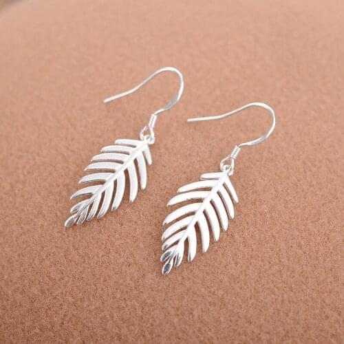 Daisies Pure 925 Sterling Silver Feather&Leaves Dangle Earrings For Women Fashion Statement Sterling-silver-jewelry