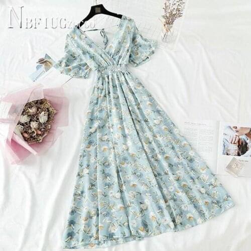 Fairy Flower Printed Chiffon Women Dress 2021 New Summer Vacation Female Dresses