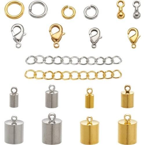1 Set Brass Cord Ends, Brass Jump Rings Brass Lobster Claw Clasps and Alloy End Piece Terminator for Jewelry Making DIY Finding
