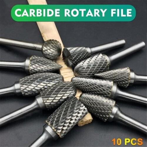 10 PCS Tungsten Carbide Steel Rotary File Set Grinders Accessories Burr Woodworking Milling Cutter Titanium Plated Engraving Set
