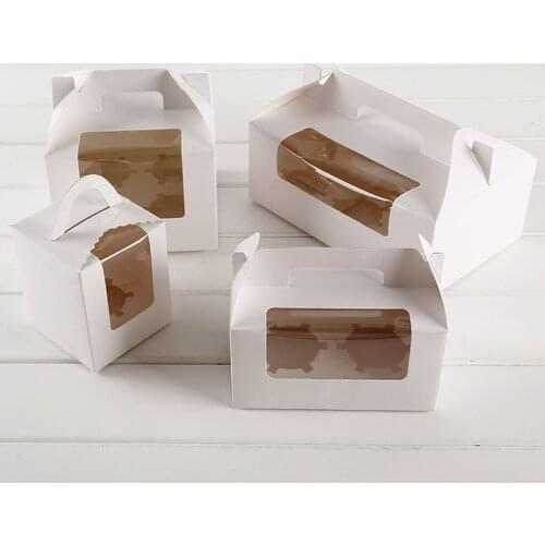 100pcs/lot White Card Paper Party Cupcake Boxes Cake Packaging Boxes Holder 2pcs With Handle Muffin Box Free Shipping ZA4022