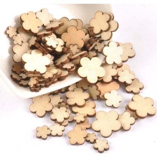 100pcs Natural mix Flower pattern wooden Scrapbooking Carft for Home decoration diy Handmade Craft 6-15mm MT1758