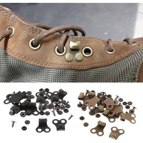 20 Sets Boot Lace Hooks Lace Fittings Rivets For Hiking Camping, Black and Bronze