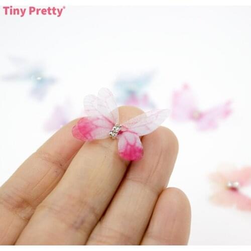 20PCS Handmade Double-layer Organza Butterflies w/ Rhinestone Irregular Chiffon Butterflies for DIY Jewelry Making