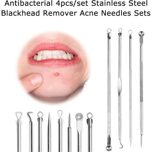 4 pcs/set Double-ended Acne Needle Blackhead Blemish Remover Pimple Comedone Facial Cleaning Skin Care Tool Stainless Steel