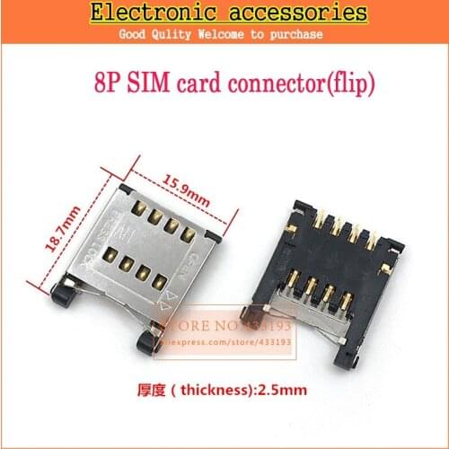 50PCS/Lot NEW Flip small cards mobile phone SIM card slot MICRO SIM card connector 8P 8PIN clamshell 2.5H