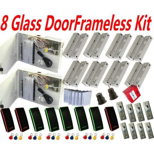 8 Glass DoorFrameless Kit Access Controller System by Controller Panels Web IP Control+TCP/IP+RFID Card reader+Electro Bolt Lock