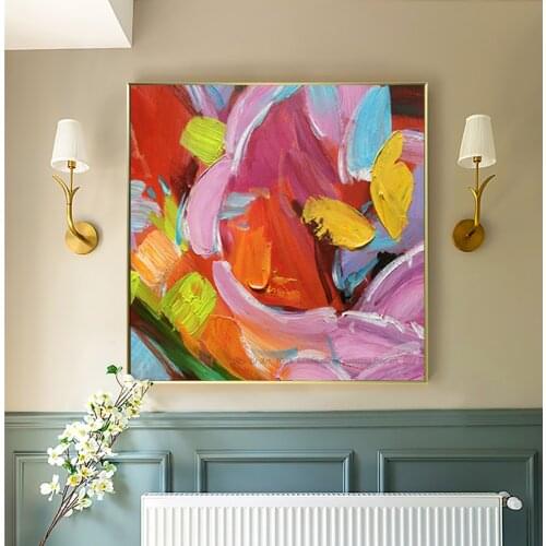 Abstract painting flower pink wall art canvas painting handmade Heavy oil on canvas wall pictures for bedroom large home decor