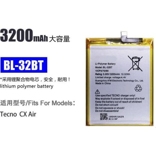2PCS/3200mAh 3.85V Battery For TECNO BL-32BT Mobile Phone Batterie Bateria Replace Parts