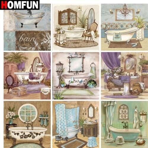 HOMFUN Diamond Painting Cross Stitch "Bathtub toilet scenery" Full Square Round Diy 5d Diamond Embroidery Picture Rhinestone Art