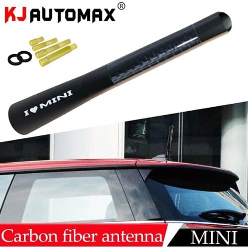 KJAUTOMAX For Mini Cooper R55 R56 R60 F55 F56 I Love Mini Black Carbon Fiber Car Aerial Radio Antenna