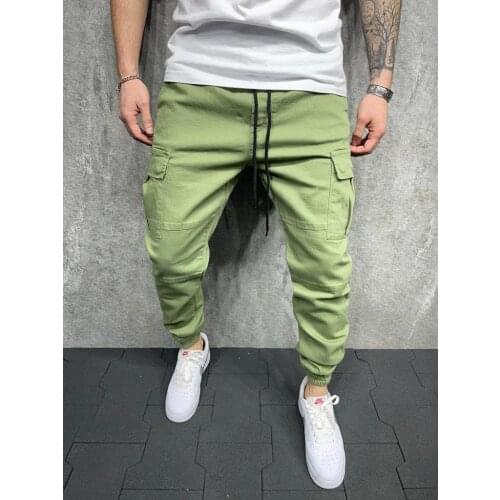 Premium Mens Cargo Trousers Elastic Cuff Green Gabardine