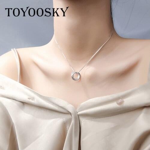 Fashion Three Layers Circular Shape Pendant Necklace For Women Contracted Design 925 Sterling Silver Jewelry