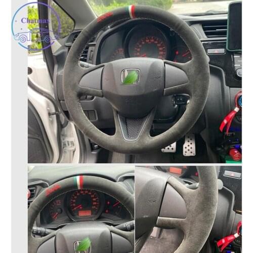 Embroidery Steering Wheel Cover for Honda Accord Civic Jade Fit CRV Insight Suede Leather Hand Sewing Wrap DIY Stitchwork Holder