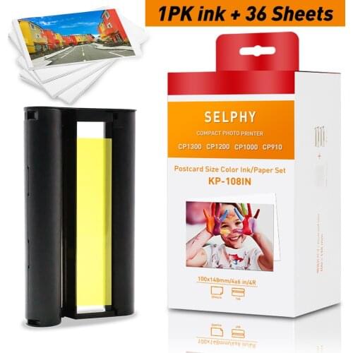 For Canon CP1300 Ink Paper Set KP-36IN Ink Cassette 36 Sheet Photo Paper Compatible for Canon Selphy CP900 CP910 CP1200 CP1300