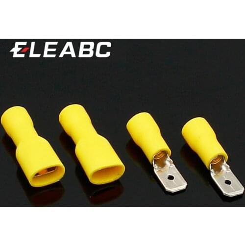 6.3mm Yellow 25 Female 25 Male Spade Insulated Electrical Crimp Terminal Connectors