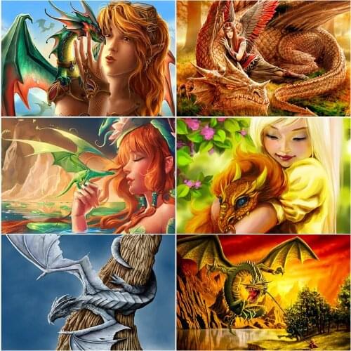 Cuadros dirll drawing full square 5d diamond painting 5D kit set complet embroidery Cross stitch mosaic woman animal girl Dragon