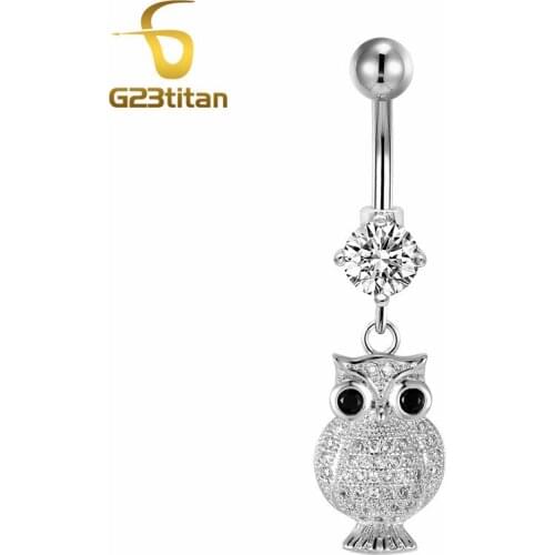 G23titan Crystal Owl Dangle Barbell for Piercing Belly Rings 14G Titanium Barbell Percing Nombril Body Jewelry