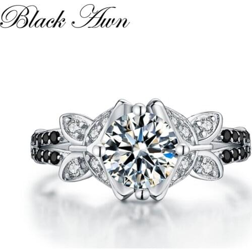 [BLACK AWN] Neo-Gothic 3.4g 925 Sterling Silver Jewelry Trendy Wedding Rings for Women Engagement Ring Femme Bijoux Bague C127