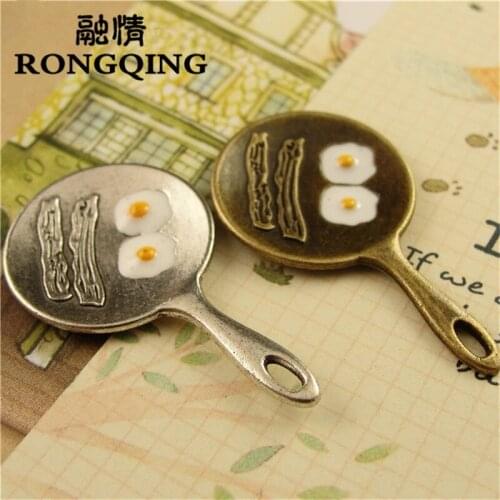 RONGQING 24*41MM 20pcs/lot Pot fried egg Pendants Necklaces Handmade Accessories Fashion Jewelry Charms DIY