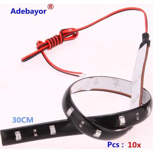 HOTSALE 10pcs/lot 30cm 15 SMD 3528 White / Red / Blue Yellow Green Color Waterproof Flexible LED Strip 30cm Length Car Strip