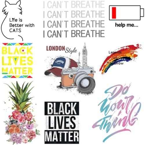 Slogan Patch Fashion Thermal Sticker On Clothes Patches For T-Shirt Iron On Transfer For Clothing Striped DIY Applique Washable