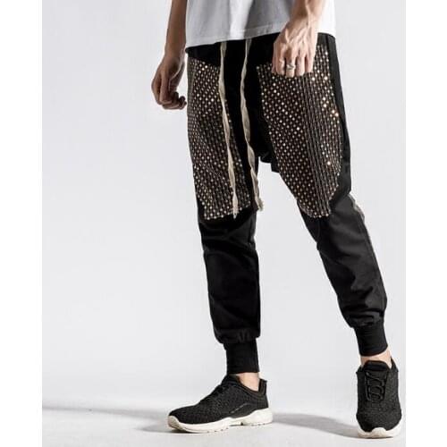 Gold sequins personality fashion mens pants autumn casual harem pant men feet trousers pantalones hombre cargo pantalon homme