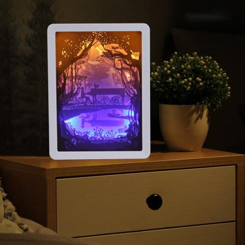New Creative Simple 3D Paper Carving Night Light Lamp LED Gift Home Bedroom Art Christmas Halloween Carved Decor