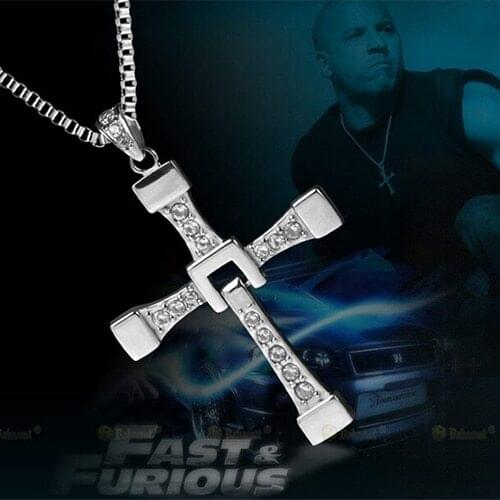 New Long Necklace Chain Fast and Furious Seven Silver Plated Cross Necklace for Men