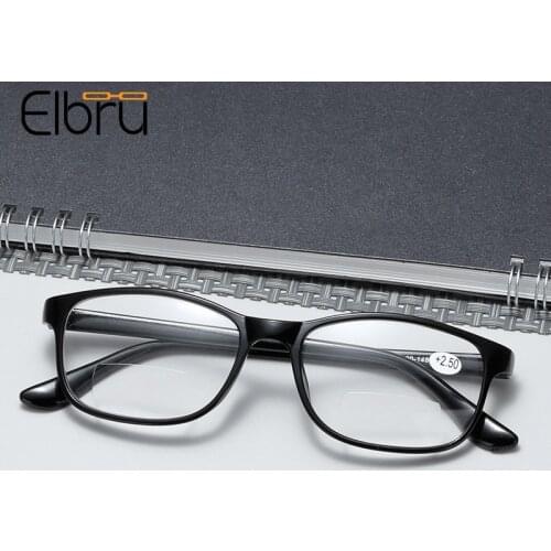 Elbru Vintage Bifocals Reading Glasses Ultralight Black Frame Near And Far Presbyopia Glasses For Men Women Diopters +1.0 +4.0