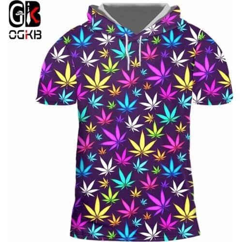OGKB Man Hoodie TShirts Foliage 3D T Shirts Printed Colored Leaves Harajuku Big Size Costuming Homme Slim Hoodie Tshirt