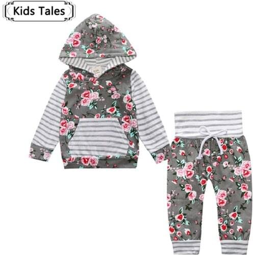 2019 Autumn Newborn Baby Boy Clothes Children Baby Girls Long Sleeve Hooded Tops Floral Pants 2 Pcs Suits Children Clothing Sets