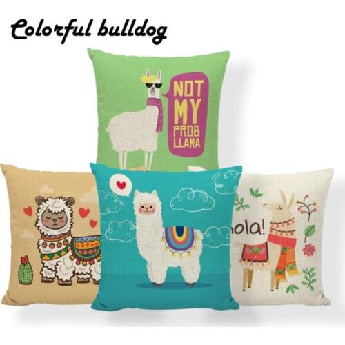 Animal Alpaca Cactus Cushion Flower Love Star Pillowcase Pink French Country Farmhouse Houseware Pillow With Cover 45X45Cm Linen
