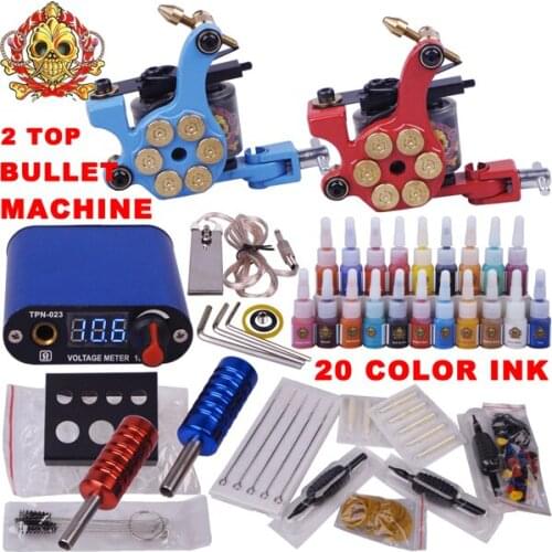Professional complete tattoo kit 2 top tattoo gun 28 colors inks cosmetic tattoo machine superior tattoo supply
