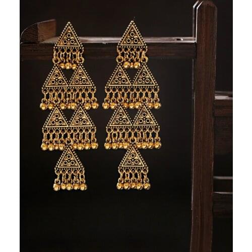 Earrings 2021 Trend Pendientes Retro Gold Earrings Indian Jewelry For Women Geometric Boho Long Tassel Statement Wedding Gift