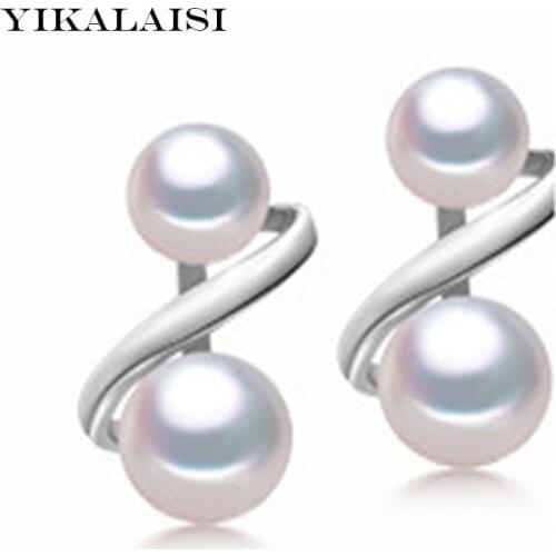 YIKALAISI 2017 natural freshwater pearl stud earring jewelry of women 925 sterling silver jewelry double pearl Best GIfts