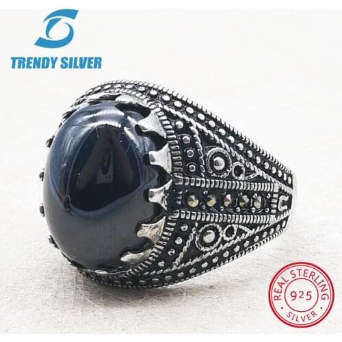 Silver 925 fine jewelry man rings men accessories turquoise gemstone natural onyx agate wholesale TRENDY SILVER