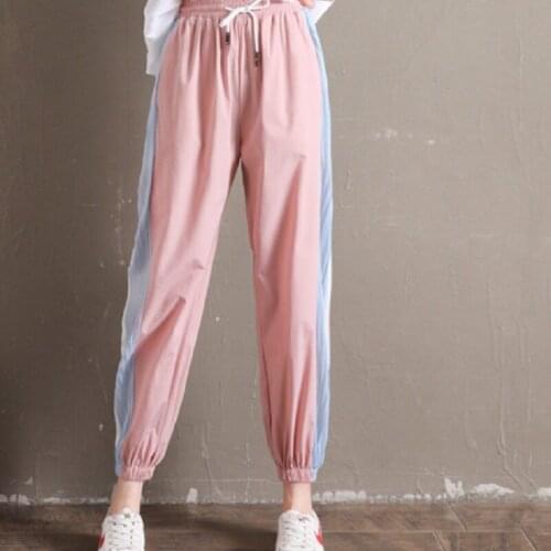 Thin wild contrasting ice silk bloomers harem pants joggers lady summer women trousers beam feet sports loose casual pants