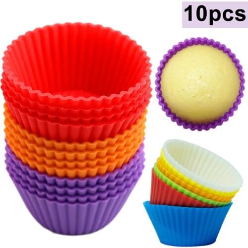 10Pcs Round Silicone Cake Muffin Cupcake Mold Maker Reusable Pastry Baking Tool Paper Cake Cup Baking Cake Cup