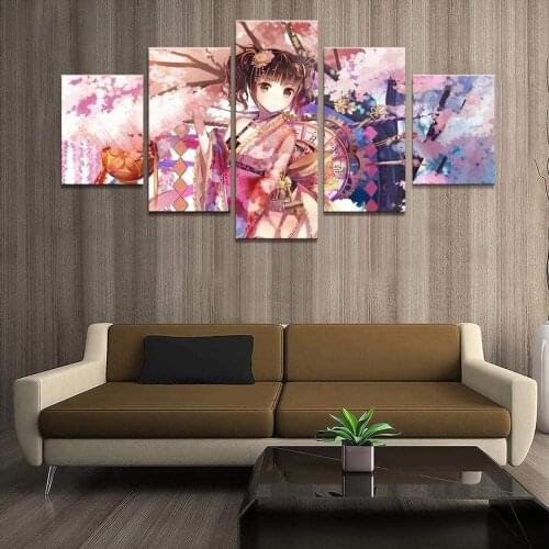 5 Piece Wall Art Canvas Anime Manga Figure Kimono Girl Pictures And Posters Modern Decoration Painting For Living Room The Wall