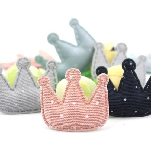 40Pcs 3*3.5cm Dot Cloth Crown Padded Appliques for Babys crafts BB Clip Handmade Headwear Decoration Accessories wholesale