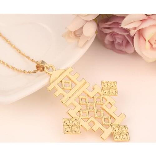 Bangrui Ethiopia Jewelry Big Cross necklace Pendant gift Gold Filled Jewelry For Women Men Gold color Coptic Cross Pendant