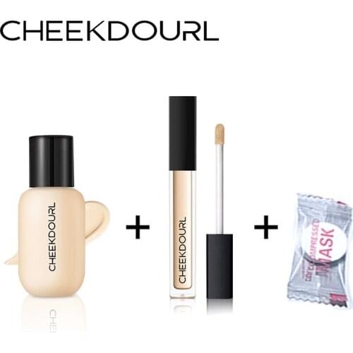 CHEEKDOURL Whitening Soft Matte Oil-control Liquid Foundation+Liquid Waterproof Concealer +10 Pcs Disposable Facial Masks