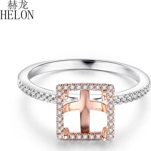 HELON Princess 6x6mm Solid 14K Rose & White Gold Natural Diamond Semi Mount Engagement Ring Setting Women Trendy Fine Jewelry