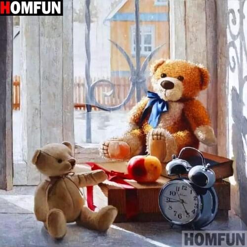HOMFUN Full Square/Round 5D DIY Diamond Embroidery "Bear clock" Diamond Painting Cross Stitch Rhinestone 5D Decor A15359